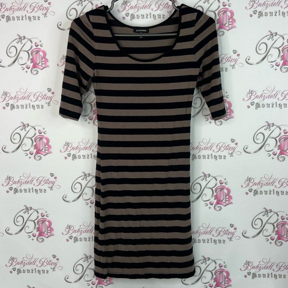 Le Chateau mini dress Black and Brown Striped Short Sleeve Top